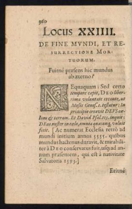 Locus XXIIII. De Fine Mundi, Et Resurrectione Mortuorum.