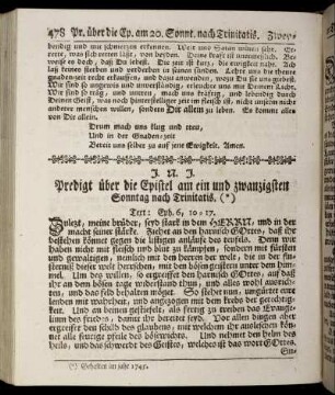 Predigt über die Epistel am ein und zwanzigsten Sonntag nach Trinitatis.