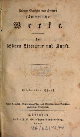 Johann Gottfried von Herder's Abhandlungen und Briefe über schöne Literatur und Kunst