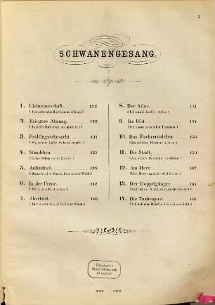 Schwanengesang : Lieder-Cyclus : für eine Singstimme mit Klavierbegleitung