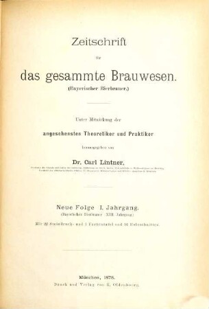 Zeitschrift für das gesamte Brauwesen. 1, 1 = Jg. 13. 1878