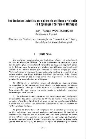 395-402, Les tendances actuelles en matière de politique criminelle en République Fédérale d'Allemagne