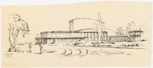 Stadttheater, Gelsenkirchen: Perspektivische Ansicht Gartenseite