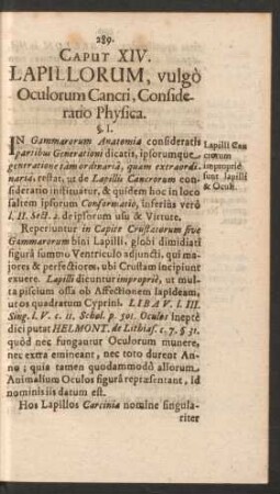 Caput XIV. Lapillorum, vulgo Oculorum Cancri, Consideratio Physica.