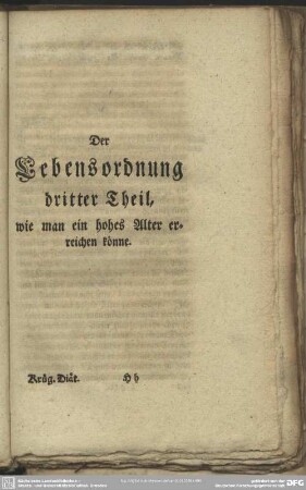 Der Lebensordnung dritter Theil, wie man ein hohes Alter erreichen könne