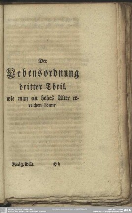 Der Lebensordnung dritter Theil, wie man ein hohes Alter erreichen könne