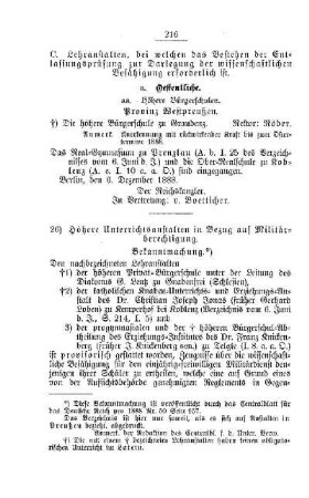 Höhere Unterrichtsanstalten in Bezug auf Militärberechtigung : [III. Gymnasial- etc. Lehranstalten]