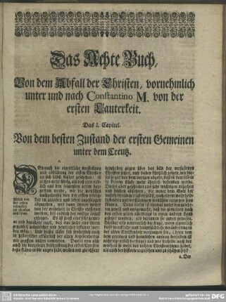 Das Achte Buch, Von dem Abfall der Christen, vornehmlich unter und nach Constantino M. von der ersten Lauterkeit