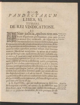 Pandectarum Liber VI. Titulus I. De Rei Vindicatione.
