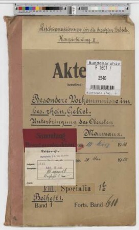 Besondere Vorkommnisse im besetzten rheinischen Gebiet: Unterbringung des Obersten Mouveaux