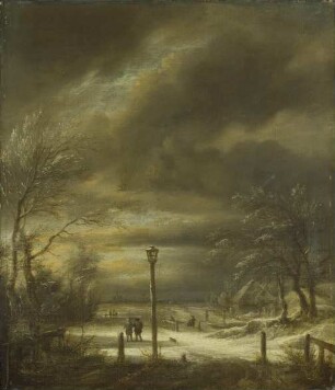Winterlandschaft bei Haarlem mit einem Laternenpfahl