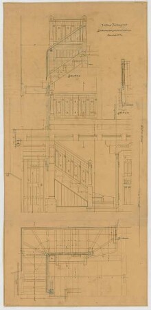 Dolmetsch, Theodor; Neuhengstett; Kirche - Emporentreppen - Konstruktion (Grundriss, Schnitt)
