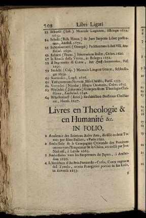 Livres en Theologie & en Humanité &c. In Folio – Livres en Theologie In Quarto & Octavo