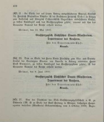 86. Ministerial-Bekanntmachung, betreffend Wechsel in der Hauptagentur der Mecklenburgischen Lebensversicherungs-Bank zu Schwerin