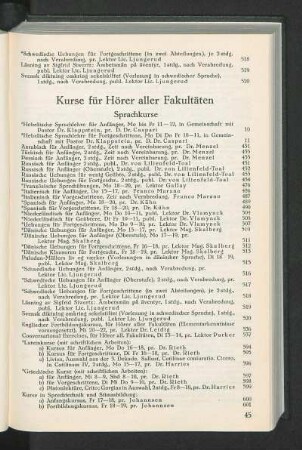 Kurse für Hörer aller Fakultäten
