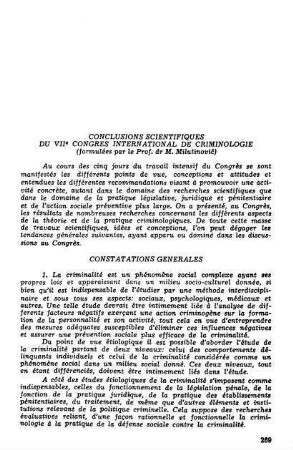 69-272, Conclusions scientifiques du VIIème Congres International de Criminologie