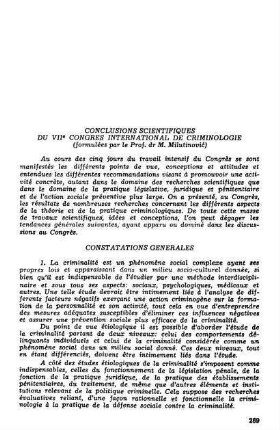 69-272, Conclusions scientifiques du VIIème Congres International de Criminologie