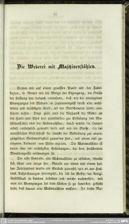 Die Weberei mit Maschinenstühlen