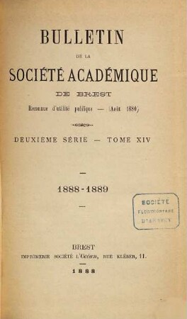 Bulletin de la Société Académique de Brest. 14. 1888/89