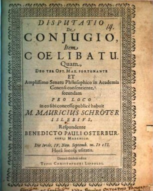 De coniugio item coelibatu