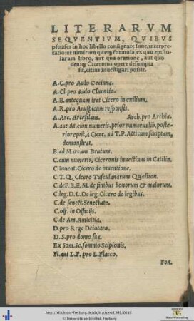 Literarum Sequentium, Quibus phrases in hoc libello consignatę sunt, interpretatio