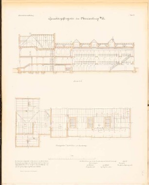 Gerichtsgefängnis, Marienburg: Schnitt, Grundriss DG und Balkenlage 1:100