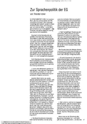 Zur Sprachenpolitik der EG