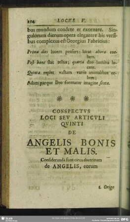 Conspectus Loci Seu Articuli Quinti De Angelis Bonis Et Mali