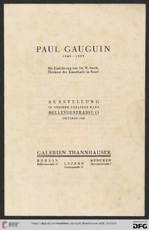 Paul Gauguin, 1848-1903 : Ausstellung in unserem Berliner Haus : Oktober 1928