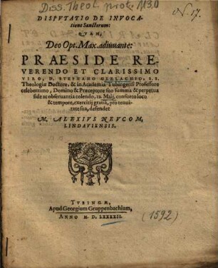 Disputatio de invocatione sanctorum