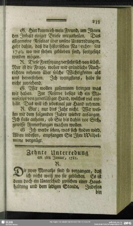 Zehnte Unterredung am 3ten Januar, 1782