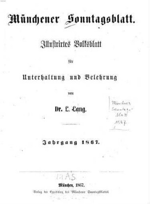 Münchener Sonntagsblatt : illustrirtes Volksblatt für Belehrung und Unterhaltung. 1867