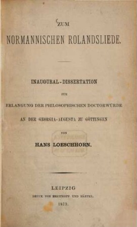 Zum normannischen Rolandsliede : Inaugural-Dissertation
