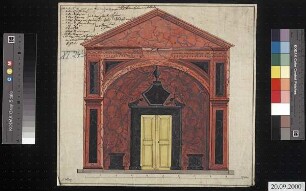 Aufriss des Portals der Begräbniskapelle der beiden Kurfürstinnen Anna Sophie von Sachsen und Wilhelmine Ernestine von der Pfalz, Prinzessin von Dänemark in der Schlosskirche Lichtenburg (Variante) (Zeichner: F. Würtz)