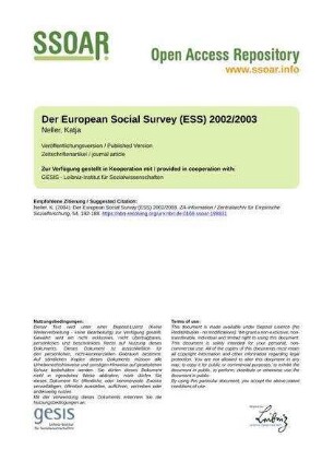 Der European Social Survey (ESS) 2002/2003