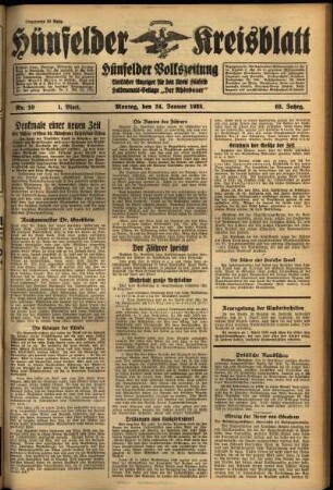 Erste Ausgabe vom Montag, den 24. Januar 1938.