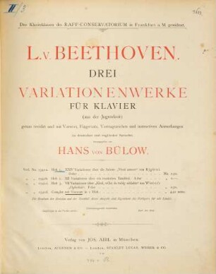 3 Variationenwerke für Klavier : (aus der Jugendzeit)