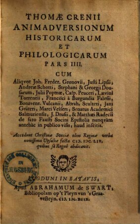 Thomae Crenii Animadversiones Philologicae Et Historicae, 4