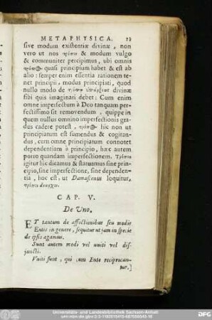 Cap. V. De Uno.