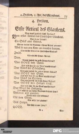 4. Lection. Der Erste Articul des Glaubens.