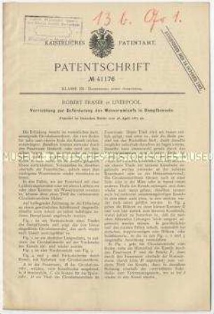 Patentschrift einer Vorrichtung zur Beförderung des Wasserumlaufes in Dampfkesseln, Patent-Nr. 41176