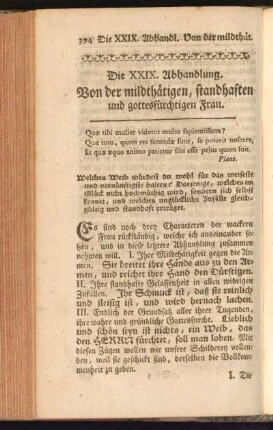 Die XXIX. Abhandlung. Von der mildthätigen, standhaften und gottesfürchtigen Frau