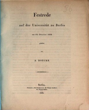 Festrede auf der Universität zu Berlin : am 15. October 1858 gehalten