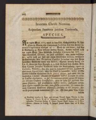228-245, Invocato Christi Nomine. Responsum Facultatis Juridicae Trevirensis Species.