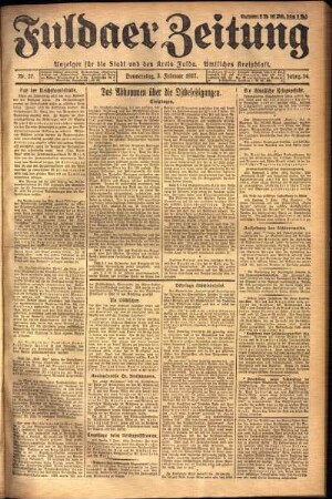 Erste Ausgabe vom Donnerstag, den 03. Februar 1927.