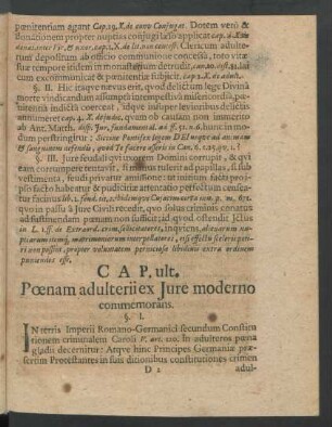 Cap. ult. Poenam adulterii ex Iure moderno commemorans.