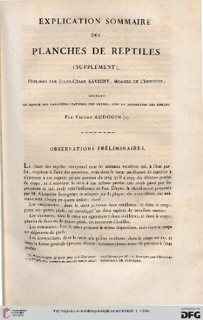 Explication sommaire des planches de reptiles [...]