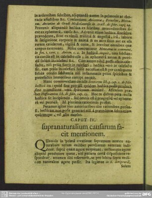 Caput IV. supranaturalium causarum facit mentionem