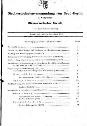 Nr. 88, 4. November 1948, Ordentliche Sitzung