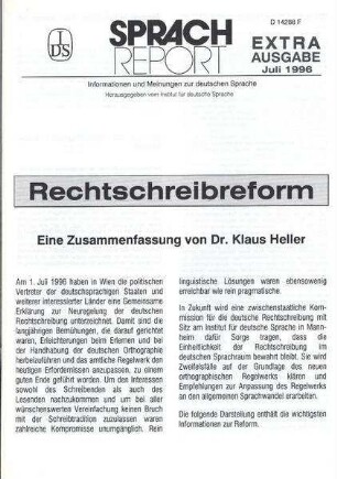 Sprachreport / Extra : Informationen und Meinungen zur deutschen Sprache